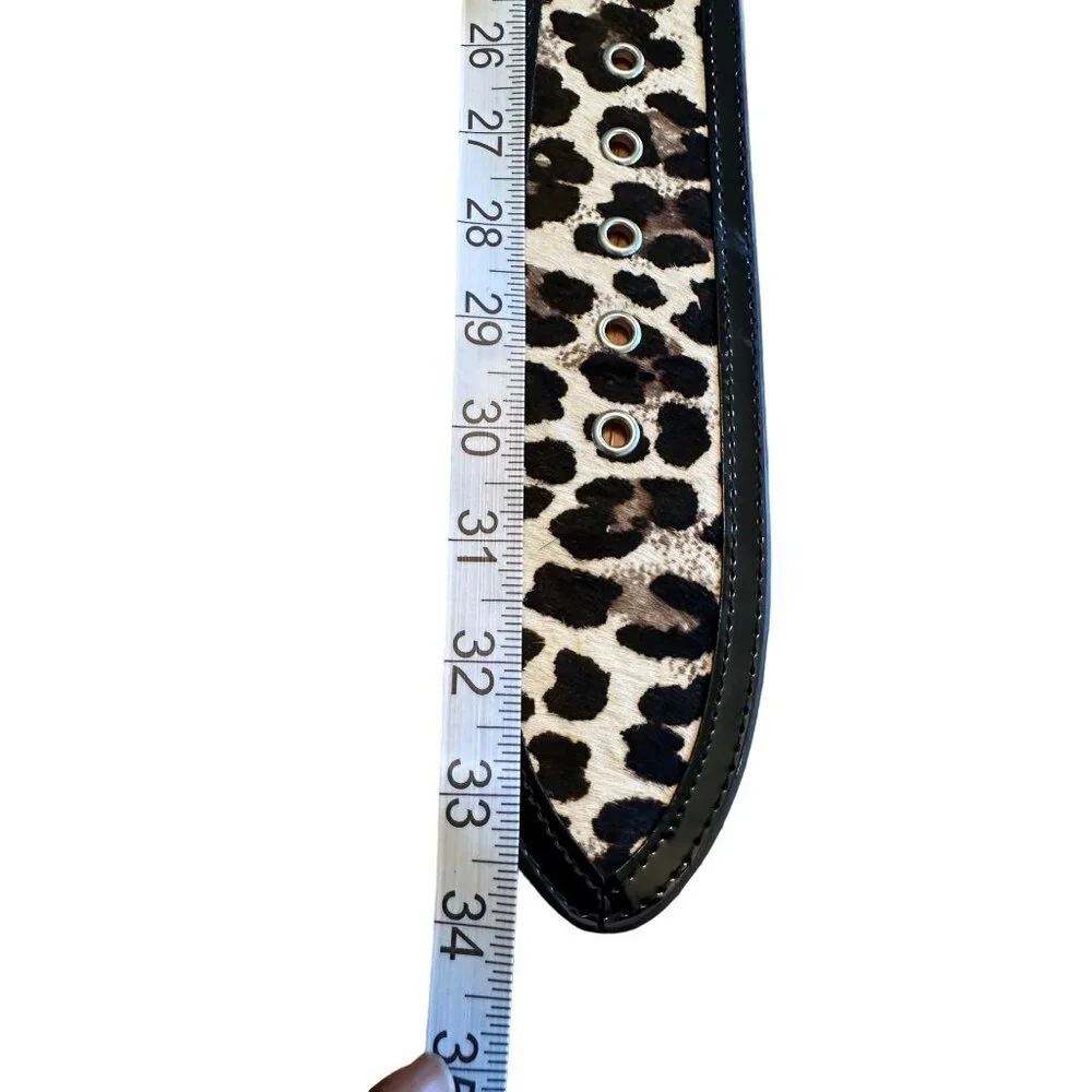 White House Black Market Black White Leopard Print Belt Genuine Haircalf Belt - Picture 5 of 8